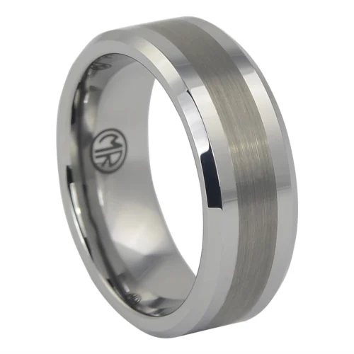 Strikingly Unique: Wide Tungsten Ring with Brushed Centerline and Tapered Edges