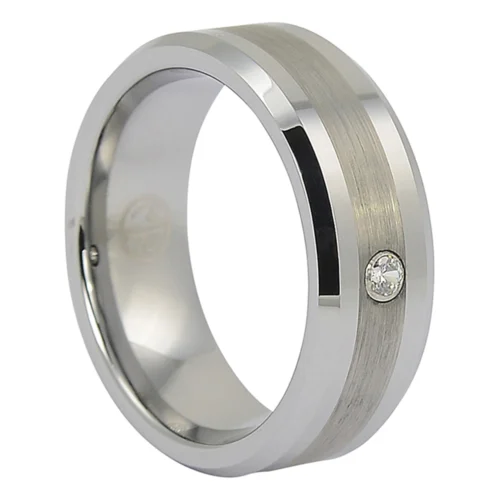 Bold Dual-Finish Tungsten Zirconium Engagement Ring