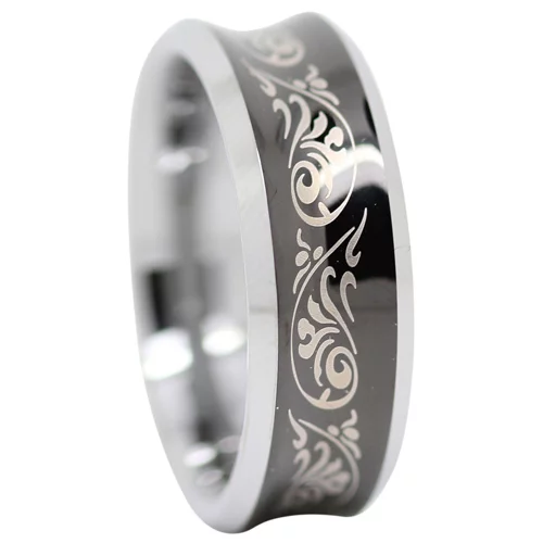 Sleek & Unique Concave Black Tungsten Men's Ring
