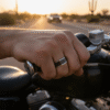 ITR-104-Titanium-Mens-Ring-with-Dark-Hawaiian-Koa-Wood-Centerpiece-1-Motorcycle-Rider