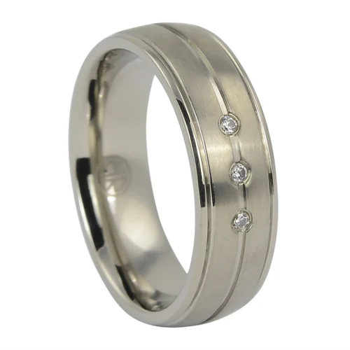 Sleek & Unique Titanium 7mm Mens Engagement Ring With Triple Stones