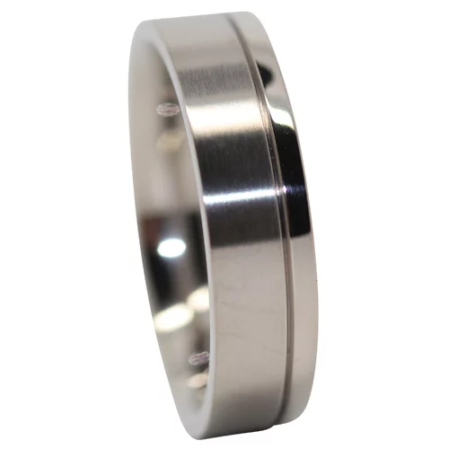 Titanium Men's Ring with Satin Finish and Asymmetrical Polished Edge