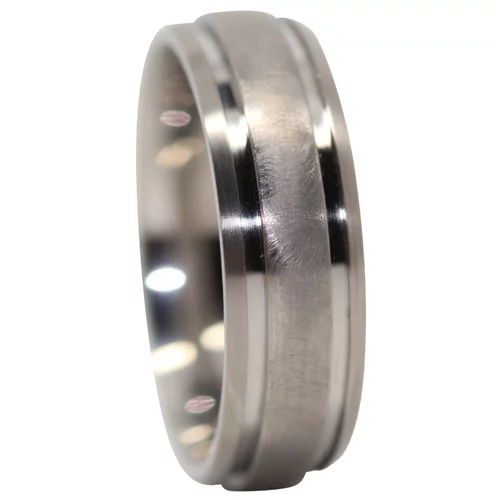 Distinctive Distressed Finish "Comet" Titanium 7mm Mens Ring With Twin Grooves