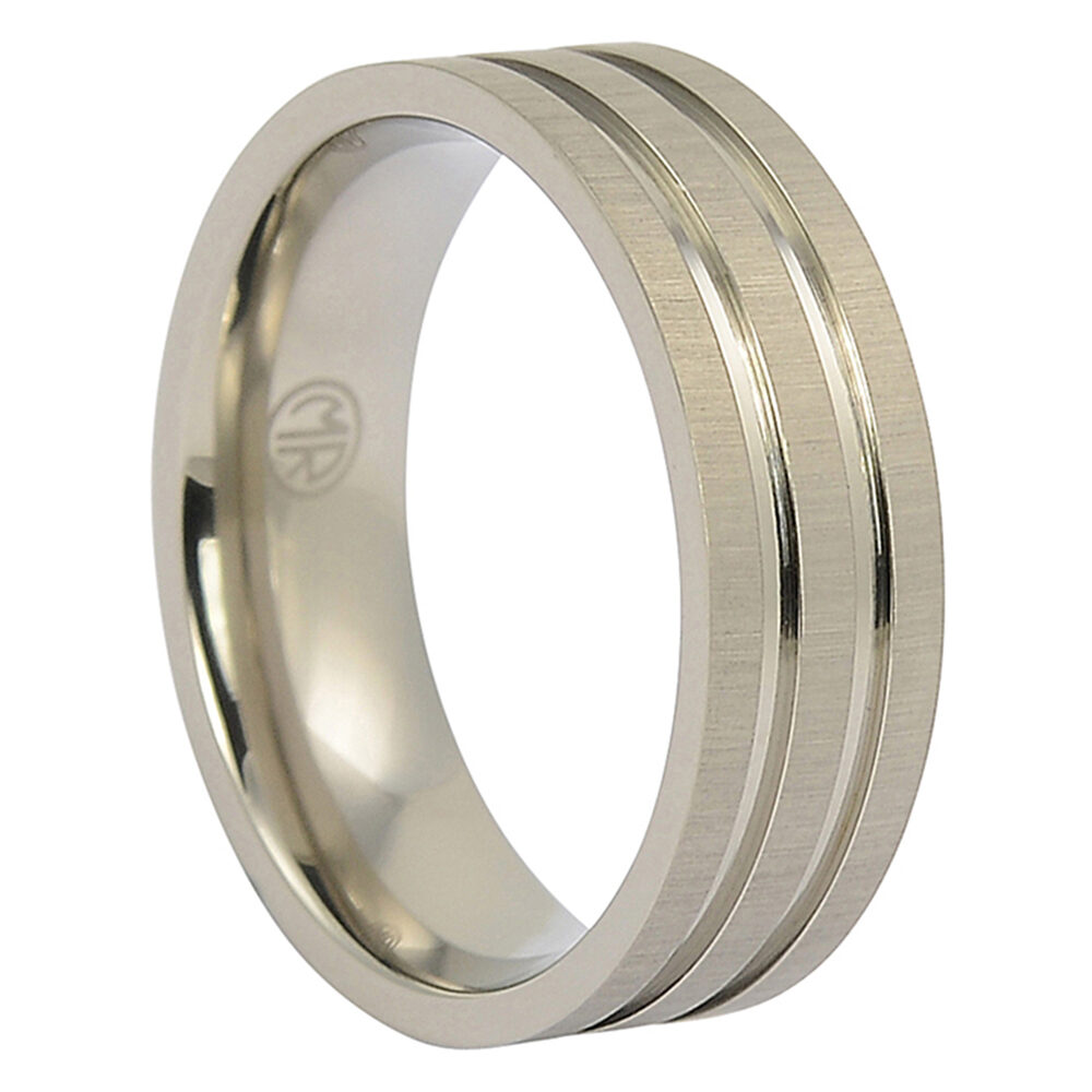 ITR 118 Brushed Titanium Mens Ring With Twin Grooves