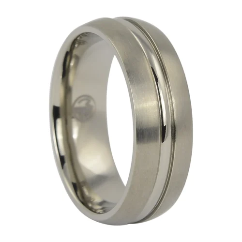 Titanium Men's Dome Wedding Ring with Satin Finish and Polished Centerline