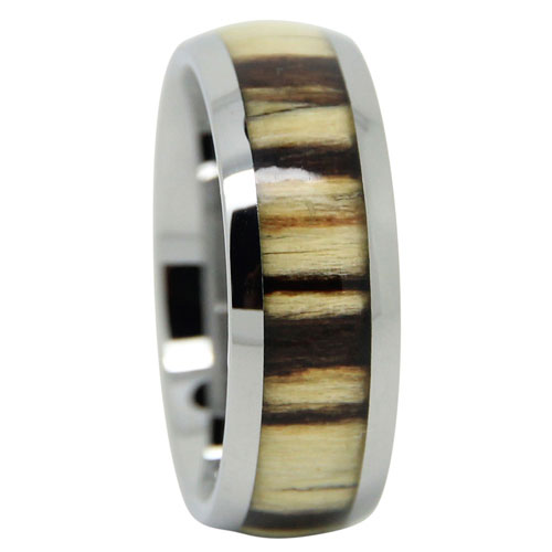 FTR-093-KOA WOOD TUNGSTEN 8MM MENS RING-video Custom Elegance: Tungsten Ring with Unique Koa Wood Inlay