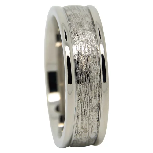 Titanium Wedding Ring with Unique Carved Centerline and Polished Edges