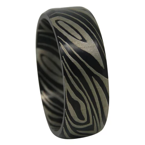 Eye Catchy Flat Titanium Men's Ring with Black Nebula Design