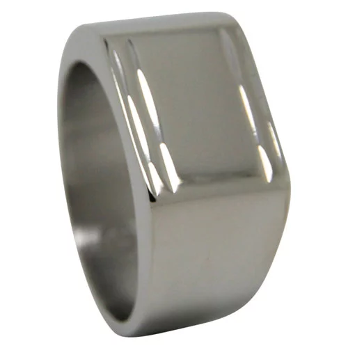 Chunky Titanium Signet Ring with Grooved Border