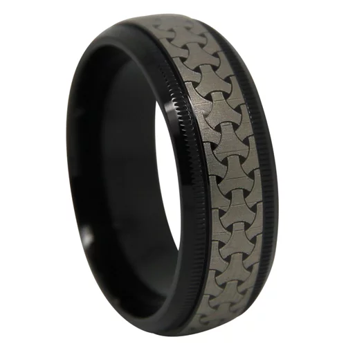 Black Titanium Men's Ring with Celtic Centerline and Milgrain Detail