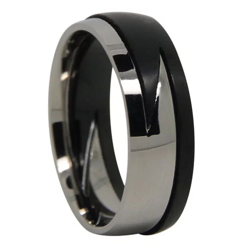 Two-Piece Titanium Men's Split Ring with Lightning Design