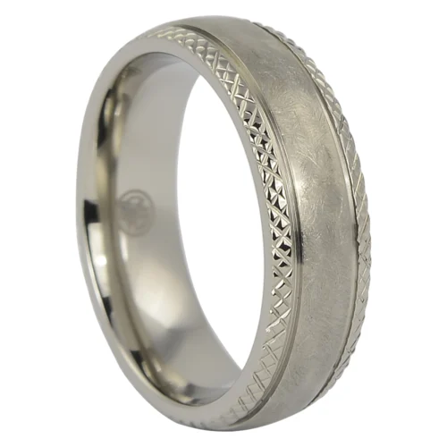 Criss-Cross Edge Titanium Men's Comet Ring with Distressed Matte Finish