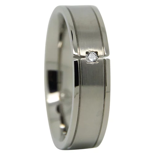 Elegant Titanium Men's Wedding Ring with Single Simulated Diamond