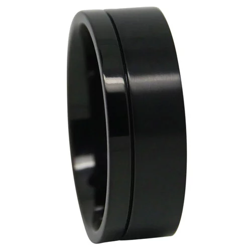 Polished Edge and Satin Finish Wider Titanium Men's Ring with Offset Groove
