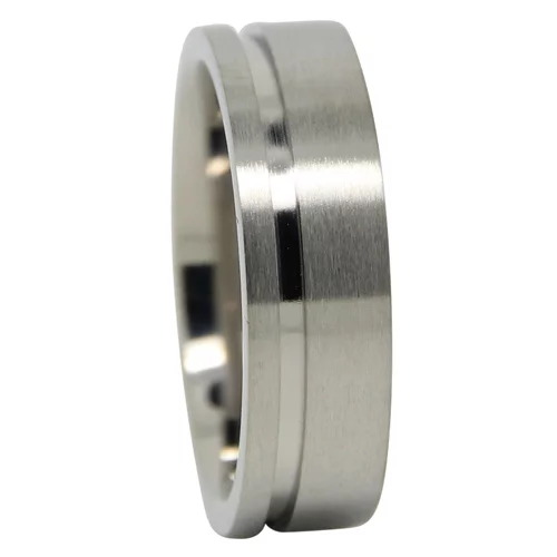 Titanium Men's Wedding Ring with Satin Finish and Offset Groove