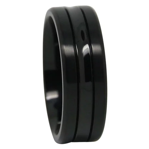 Distinctive Black Titanium Men's Ring with Polished Concave Centerline