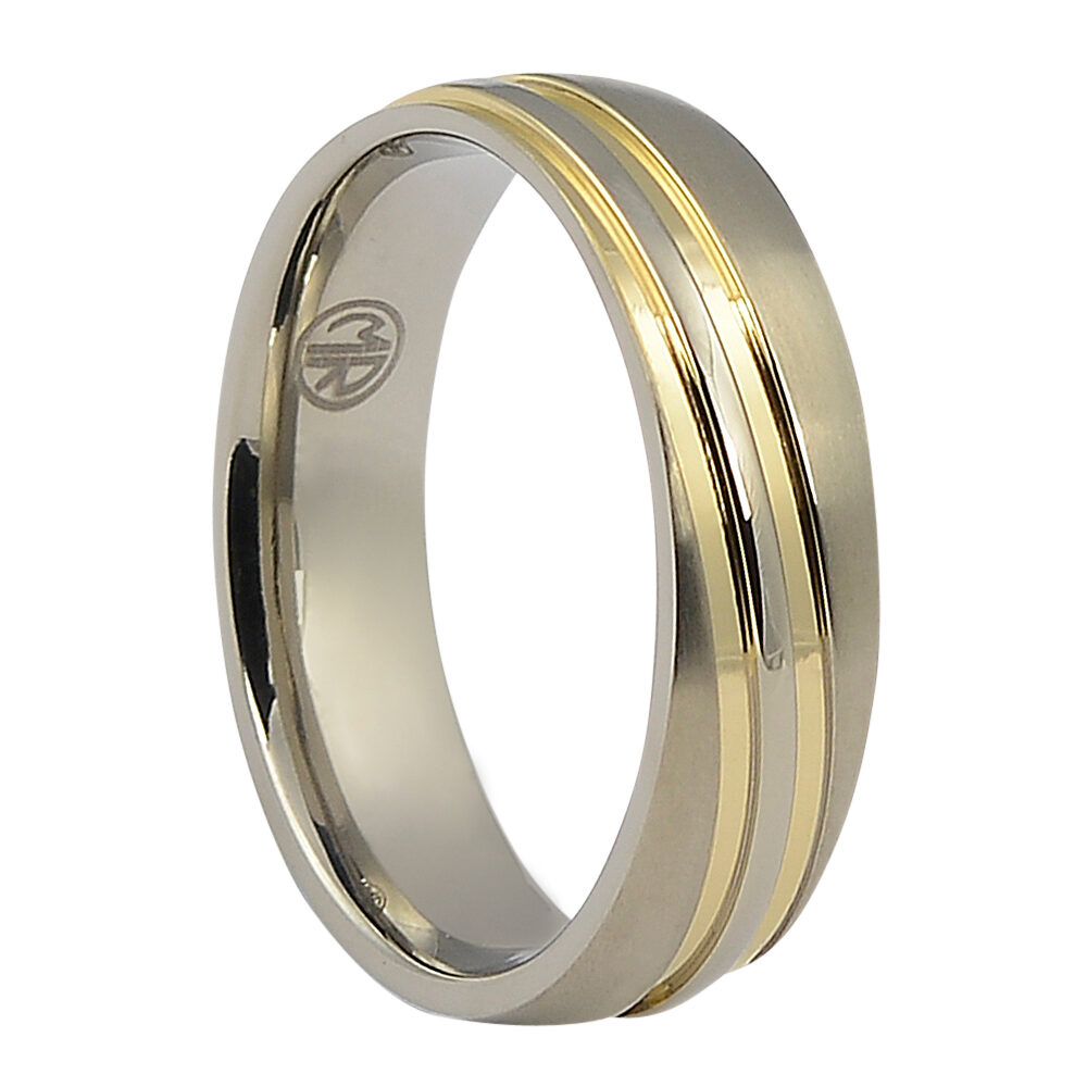 ITR 150 Titanium Wedding Ring With Twin Gold Waves 1
