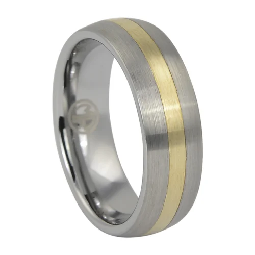 Timeless Blend: Tungsten Men's Wedding Ring with Solid 14k Gold Inlay
