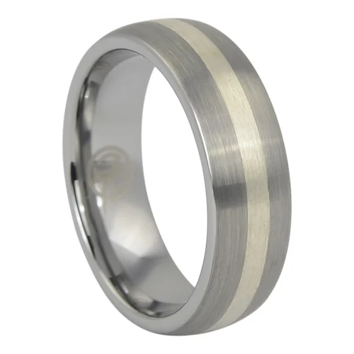 Enduring Elegance: Tungsten Men's Wedding Ring with Solid Silver Inlay