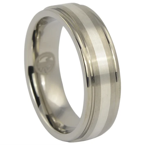 Durable and Elegant Titanium Men's Wedding Ring with Solid Silver Inlay