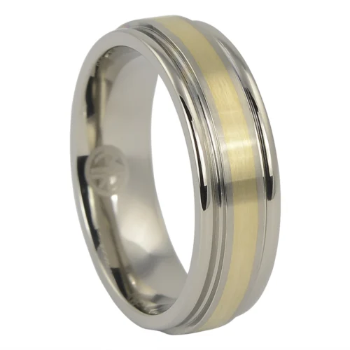 Lasting Elegance Titanium Men's Wedding Ring with Solid 14k Gold Inlay