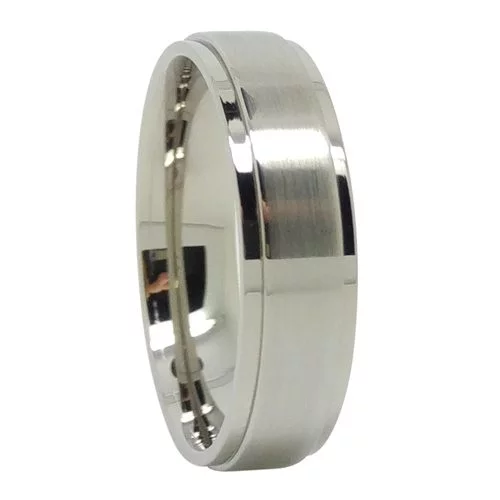 Sophisticated Step Edge 6mm Brushed Step Titanium Mens Wedding Ring