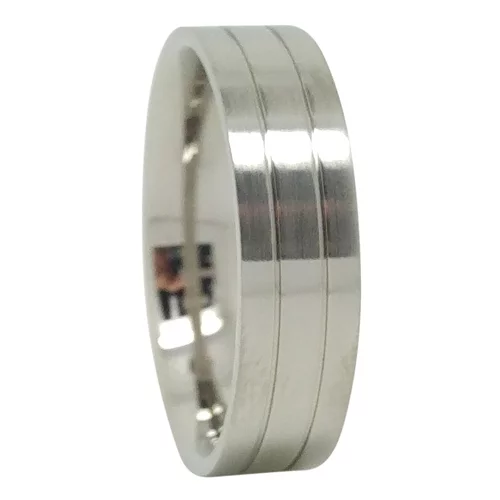 Satin Finish 6mm Titanium Wedding Ring with Twin Groove Design