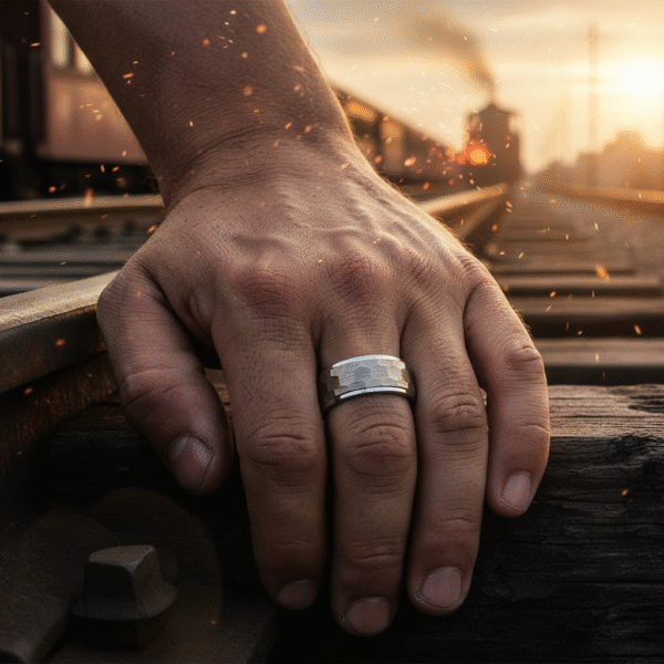 FTR-054-Mens-Hammered-Tungsten-Ring-1-Railway-Worker FTR-054-Mens-Hammered-Tungsten-Ring-1-Railway-Worker