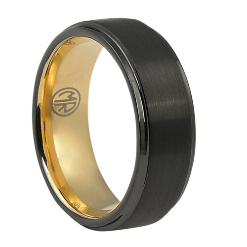 FTR 097 Black Tungsten Mens Ring With Rose Gold 1