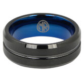 FTR 098 Black Tungsten Mens Ring With Blue Inner Band 2 1