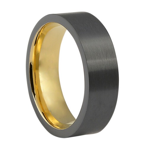 FTR 099 Black Tungsten Mens Ring With Gold Inner Band 3