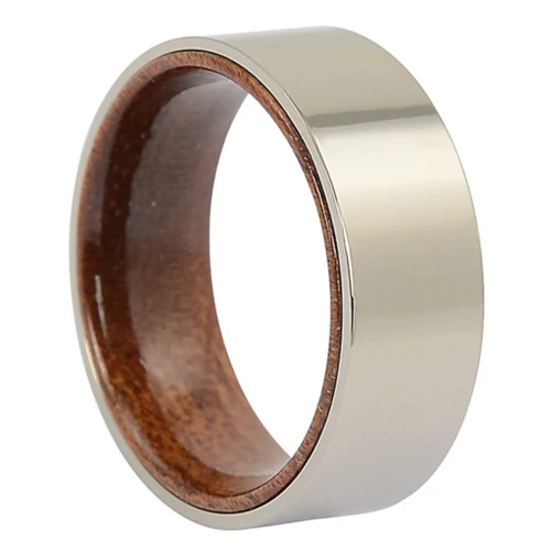 Pure Polished Titanium Rosewood Mens Ring