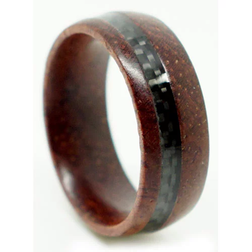 Rosewood Mens Ring With Carbon Fibre Strip