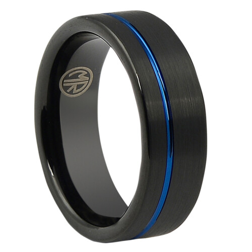 FTR 107 Black And Blue Tungsten Mens Ring 1