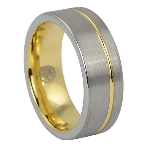 Sleek Brushed Gold "Signature" Tungsten Men's Ring