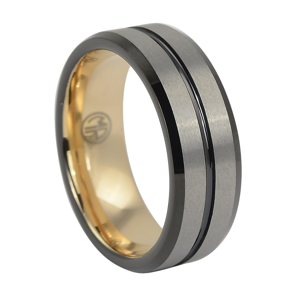 FTRS 111 Brushed Black And Gold “Signature” Tungsten Mens Ring