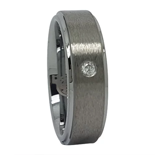 Elegant Brushed Tungsten Men's Engagement Ring with Simulated Diamond