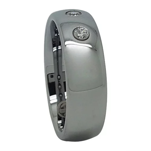 Elegant Polished Tungsten Men's Promise Ring with Triple Simulated Diamonds