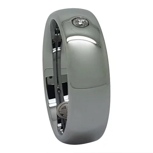Timeless Polished Tungsten Men's Promise Ring with Simulated Diamond