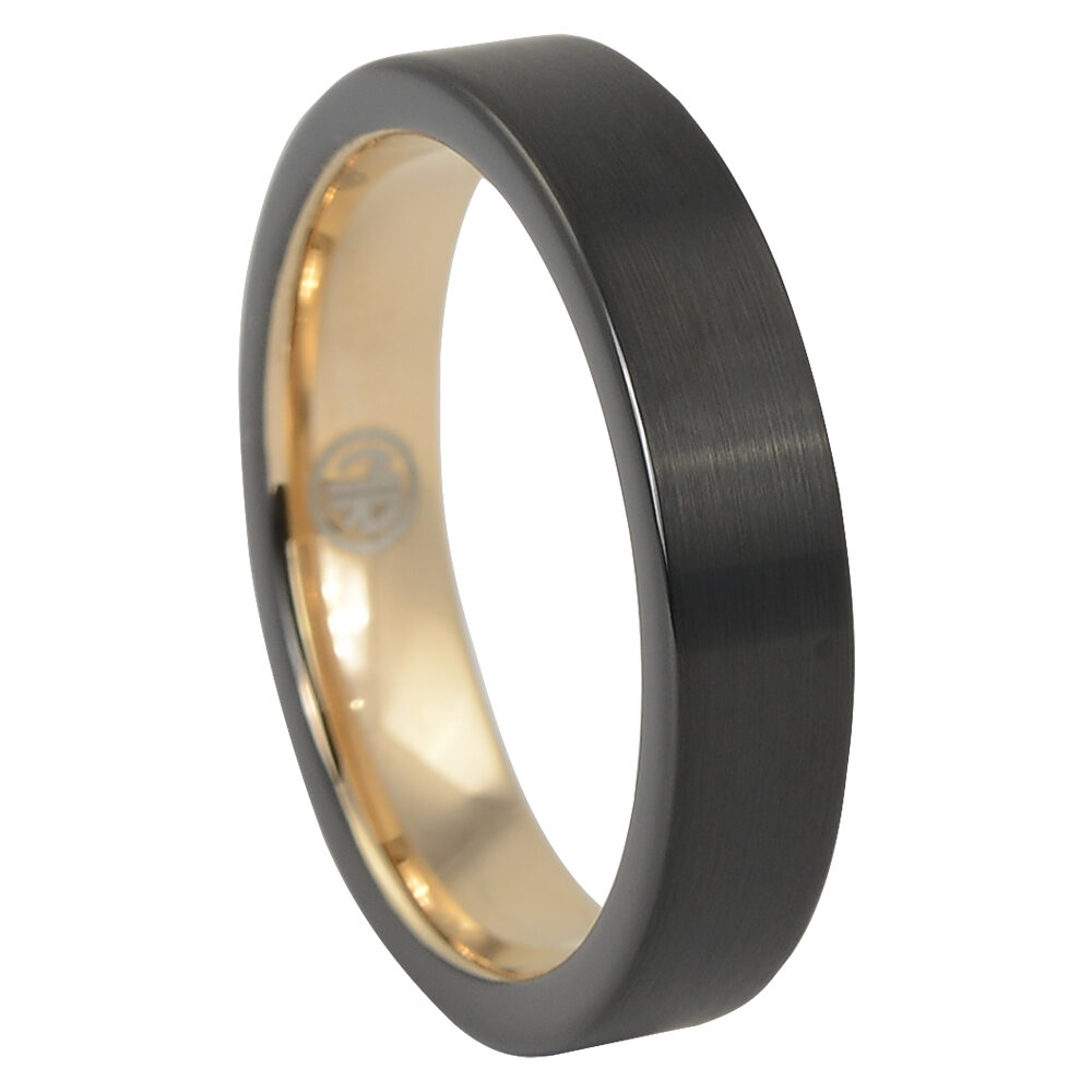 FTR 099 5 Two Tone Brushed Black Gold Thin Tungsten Mens Ring 1