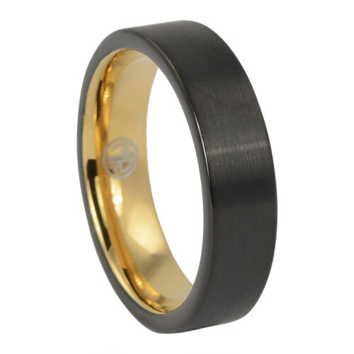 Brushed Mens Black Gold Ring