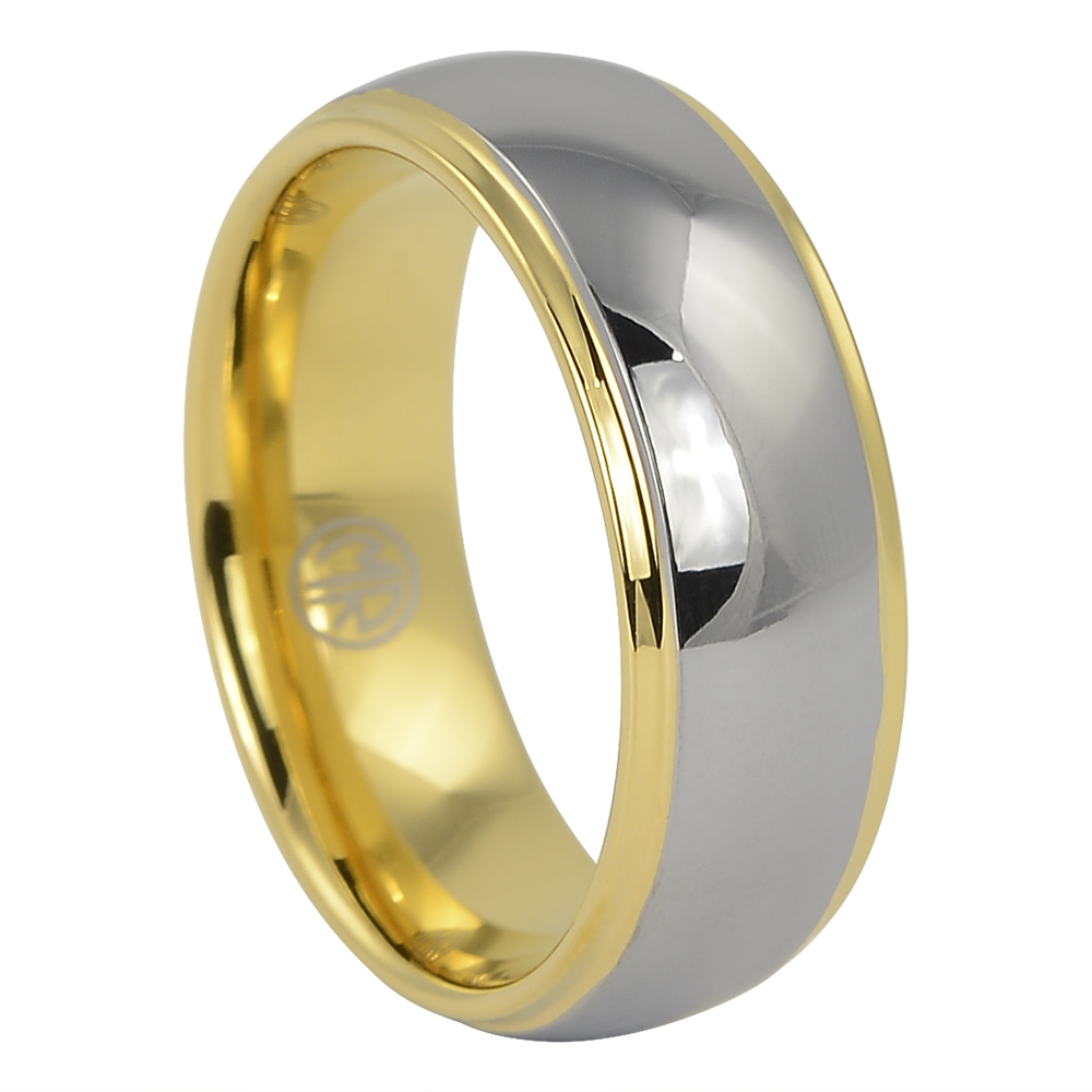 Elegant Two-Tone Polished Dome Tungsten Men's Ring