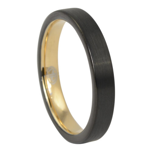 Brushed Mens Thin Black Gold Ring