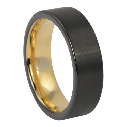 Brushed Mens Flat Black Gold Ring