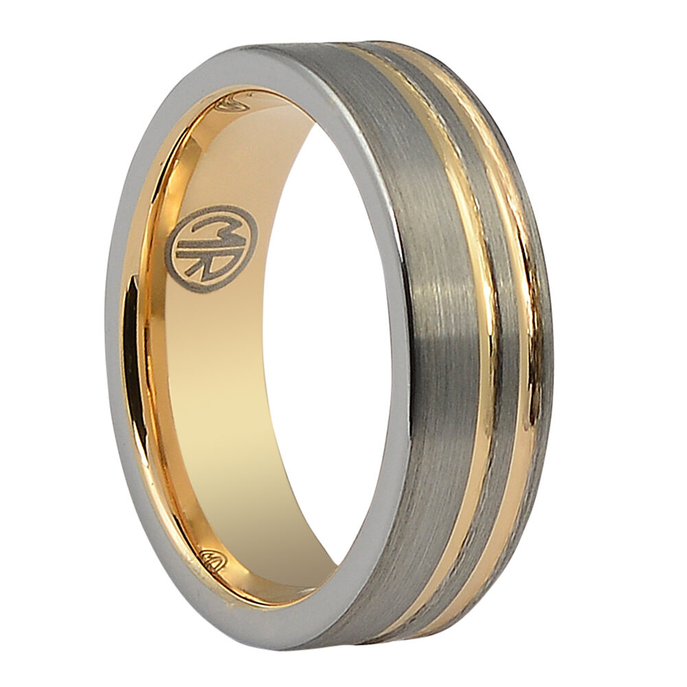 FTR 113 7 Brushed Tungsten Double Ridge “Ion” Rose Gold Ring 1