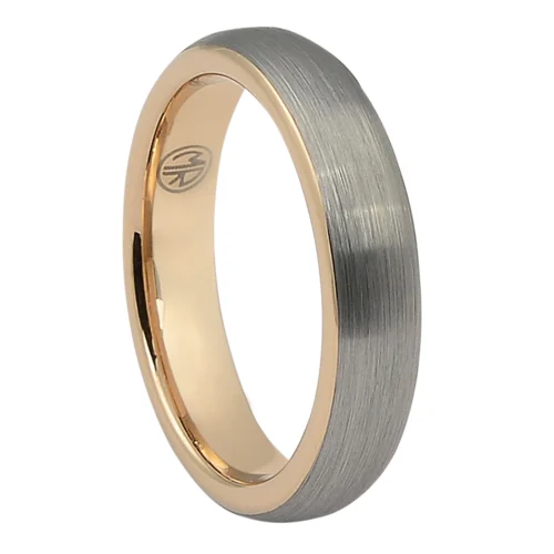 Sophisticated Brushed Dome Tungsten and Rose Gold Men's Ring