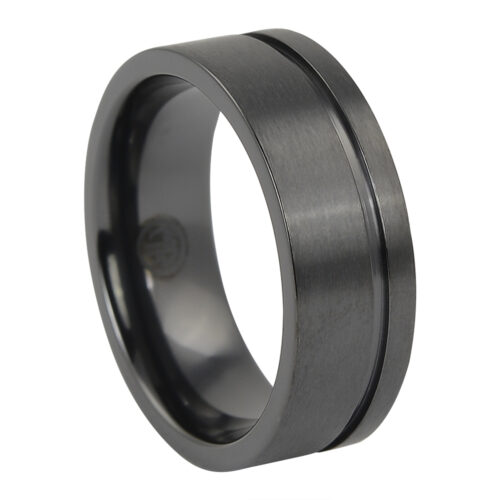 Grooved “Forever Black” Titanium Mens Ring