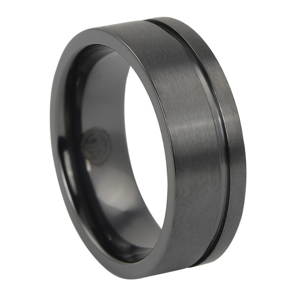 Grooved “Forever Black” Titanium Mens Ring