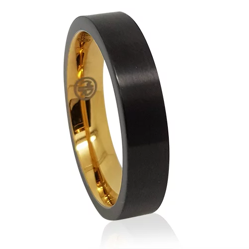 Edgy & Sleek "Forever Black" Gold Titanium Mens Ring