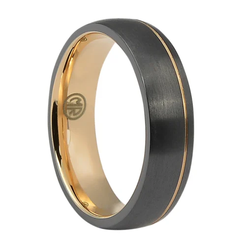 Modern Edge “Forever Black” Rose Gold Dome Titanium Men's Ring